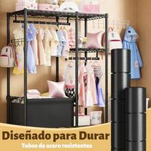 CYPNJeeLeeko Perchero de Ropa Resistente de Metal con Cesta Inferior Rack para Ropa con Estantes Closet para Ropa Independiente para Recámara Lavandería o DepartamentoFashion - 219666165 - Ver 7
