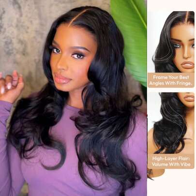  UNice 100% Human Hair Bye-Bye Slip™ Butterfly Cut 180% Density Bye Bye Knots 7x5 Lace Body Wave Curls Wig With Feathered Butterfly Layers Invisi Drawstring Pre Cut Pre Bleached Glueless Wig Effortless Fit All Head Sizes Transparent Lace Can Be Dyed