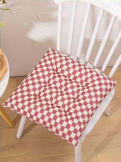 1pc Solid Color Plaid Casual Polyester Chair Cushion, Decorative Throw Pillow For Valentine's Day, Machine Washable, Durable Knit Design, Comfortable Support, Suitable For Garden Chairs, Dining Chairs And Office Chairs, Multipurpose, 40x40 Cm, Applicable To Living Room Chairs, Office Chairs, Dining Chairs And Other Pillows And Backrests, Home Decor