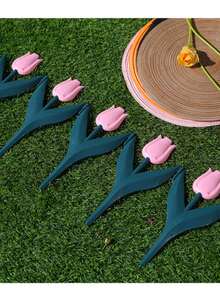 1件人造郁金香花花园装饰塑料围栏，适用于草坪、庭院、户外景观装饰 - 粉色 - 查看 3