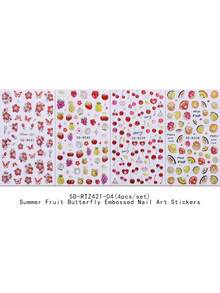 4pcs Spring/Summer Floral, Butterfly, Fruit 3D Nail Art Stickers, Vintage Delicate Design, 5D Exquisite Stickers, Suitable For Valentine's Day, Easter, Music Festivals, Wedding Season, Carnival Themes, Easy To Apply, For Nail Decoration, DIY, Holiday Gifts, Y2K Style Nails Nail Supplies - Multicolor - View 10