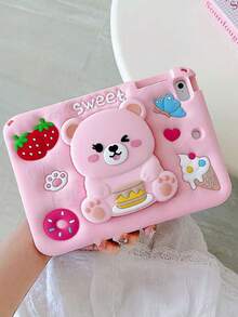 1pc Unisex Big Head Foldable Cake Bear Silicone Stand, Minimalist Cute Portable Cake Bear Holder With Pen Slot, Suitable For IPad Mini 1/2/3/4/5/6/7, Air 4/5/6/7, Pro 11, Air 1/2, IPad 10.2, 9.7, Air 6, 10.9 (No Lanyard) - Pink - View 5