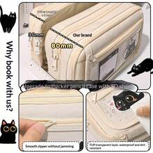1个小猫图案9层大容量铅笔盒 - 多隔层文具、化妆品和办公用品收纳袋 - 拉链便携设计 - 适合学生、办公室、青少年和成人使用，铅笔袋 | 时尚现代外观，铅笔袋，学习用品，返校季 - 彩色 - 查看 4