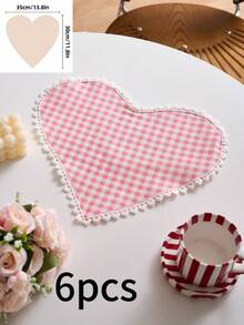 1/2/4/6 piezas Servilletas con encaje y estampado de corazones a cuadros en rosa, decoración de mesa de comedor dulce y linda para tazas/platos, adecuado para fiestas, cumpleaños, bodas, oficinas, hogar, dormitorios, todas las estaciones, Día de San Valentín - Rosa - Ver 12