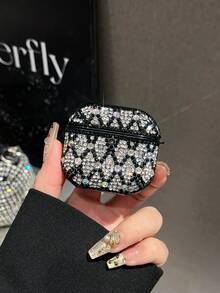 1 pieza Estuche protector con cristales de Rhinestone plateado para auriculares Bluetooth - Plateado - Ver 4
