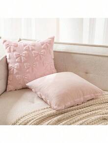 1/2 Pcs Bow Pillowcase Set Of Two Comfortable Room Decor Cute Faux Fur Soft Bow Without Padding Fluffy Plush Aesthetic Pillowcase Bed Sofa Sofa Sofa, Autumn Christmas Decoration (18 X 18 Inches, Pink) - 弓 - 查看 6