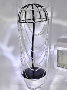 1件水钻仿珍珠发链，优雅多层长流苏链，仙女风发箍，适合新娘、婚礼、派对、约会、休闲、情人节等场合，女士发饰 - 白色 - 查看 4