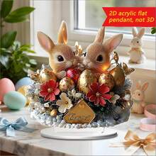 1 pieza Decoración acrílica de conejo de Pascua montado en bicicleta, conejo de dibujos animados montado en bicicleta con huevos degradados de impresión de alta definición por ambos lados, adecuado para decoración de escritorio de oficina, mantel de mesa de comedor, decoración de reunión de Pascua en el hogar - Multicolor - Ver 11