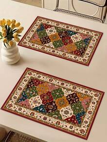 2/4/6/8件装几何图案波西米亚风亚麻餐垫，长方形编织厨房餐桌垫，适用于餐厅、派对、家居装饰 - 彩色 - 查看 3