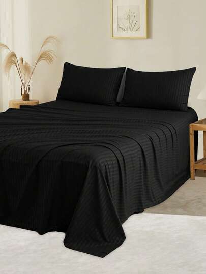 4 Piezas Set De Sábanas De Raya 3000 Hilos De Matrimonial, Suave Y Transpirable, Para Cama De Todos Los Tamaños, Adecuada Para Todas Las Estaciones, Incluye 1 Forro, 1 Sábana/ 2 Fundas