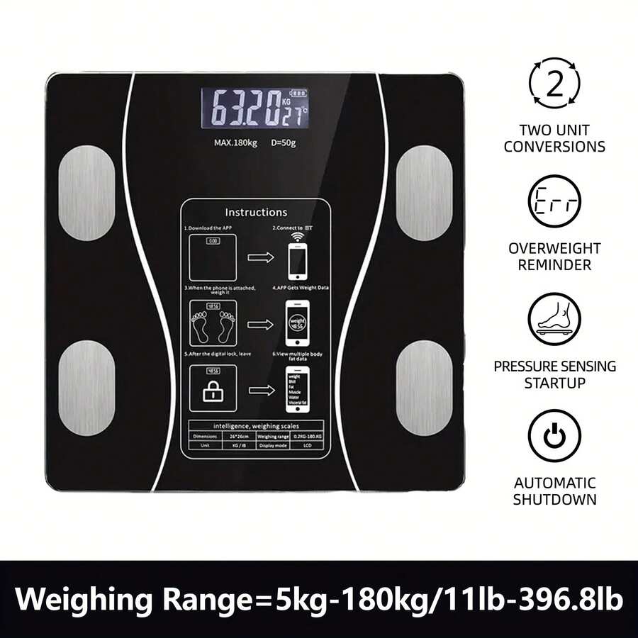 Upgraded Design+Weight Loss Plan Card, Enlarged Surface, 400 LB High-Strength & High-Precision Electronic Weight Scale, Smart Digital Bathroom Scale, HD LCD Display & Temperature Display Fahrenheit & LB/KG Switch, Multi-Function Body Weighing Machine - Black - View 1