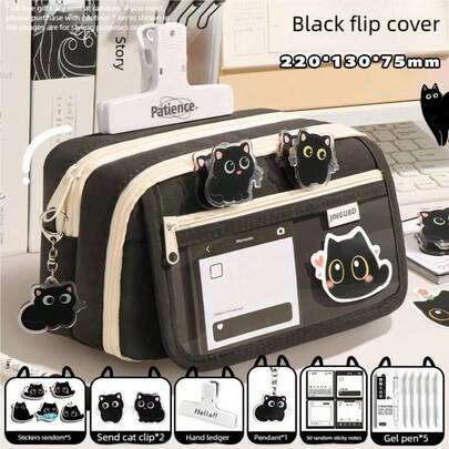 Estuche para lápices de gran capacidad de 9 capas - Caja de papelería, bolsa para bolígrafos, organizador multicompartimento para papelería, cosméticos y suministros de oficina - Diseño con cremallera, portátil - Adecuado para la escuela, la oficina, adolescentes y adultos, estuche para lápices | Apariencia moderna y elegante, estuche para lápices, útiles escolares, regalo de vuelta al colegio, artículos esenciales de vuelta al colegio (pegatinas, estilo de bloc de notas aleatorio)