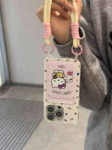 Sanrio 1pc New Fashion Pink Hello Kitty Bow TPU Card Holder With Lanyard, Compatible With IPhone 17 Pro Max/16/15/14/13/12, Cute Cartoon Design, Girly - Multicolor - View 2