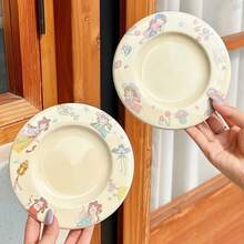 卡通咖啡杯碟图案马克杯，优雅下午茶杯，精美陶瓷杯，送给她的礼物 - 彩色 - 查看 4