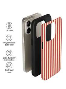 1 Piece Of Simple Artistic Style Colorful Striped Pattern Glossy Two-In-One Hard Phone Case, Compatible With Samsung/11/12/IPhone13/14/15/IPhone16/IPhone17 Pro Max - 白色12 - 查看 5