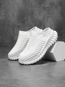 Women's Sneakers 2026 Summer New Thick Sole Heightening Wear-Resistant Knitted Mesh Breathable Sweat-Absorbent Comfortable Women's Mesh Shoes Slip-On Soft Bottom Soft Surface Home Indoor Convenient Comfortable Women's Thick Sole Shoes Retro Home Middle-Aged And Elderly Caregiver Shoes - White - View 5