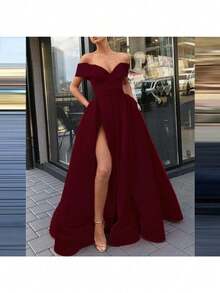 Vestidos Elegantes De Mujer,Vestidos De Mujer,Vestidos Elegantes Para Fiesta,Prom Dress,Women's Deep V-Neck Satin Multi-Color Evening Cocktail Dress |  Bestseller - 酒紅 - 查看 2
