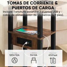 Mesas Auxiliares en Forma de C con Estación de Carga Mesa Auxiliar 2 Puertos USB y Tomas de Corriente Estación de Carga para Espacios Pequeños Sala de Estar Dormitorio (Marrón) - por defecto - Ver 5