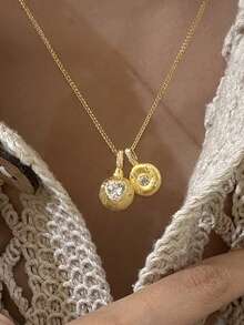 rundraw 1件优雅多吊坠锆石镶嵌心形铜金色项链，奢华风格女士日常佩戴，约会礼物，斋月，2026新年珠宝 - 金色 - 查看 4