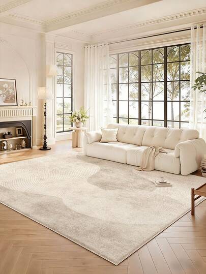 1 Piece Apricot Wave-Patterned Living Room Decorative Carpet, Plush Material, Soft And Comfortable To Touch, Easy To Care, Waterproof And Stain-Resistant, Non-Slip Backing, Machine Washable, Area Rug, Suitable For Hall, Bedroom Rug, Bedroom Rug, Kitchen, Dining Room, Office, Room Decoration And Doormat.Suitable For All Seasons Of Spring, Summer, Autumn, Winter, Holiday Celebration.