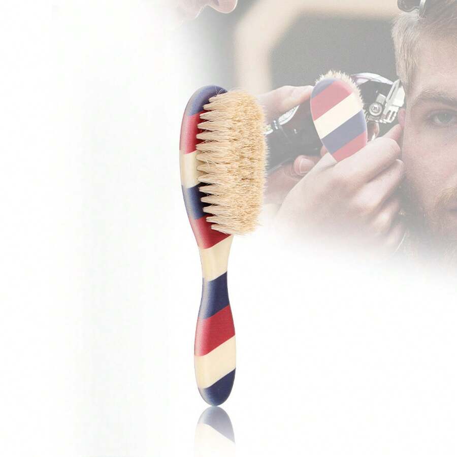 Striped Men's Beard Brush, Oil Head Comb, Broken Hair Cleaning Comb, Hair Cutting Tools Brush, Nylon Bristle Broken Hair Brush - 白毛刷 - 查看 1
