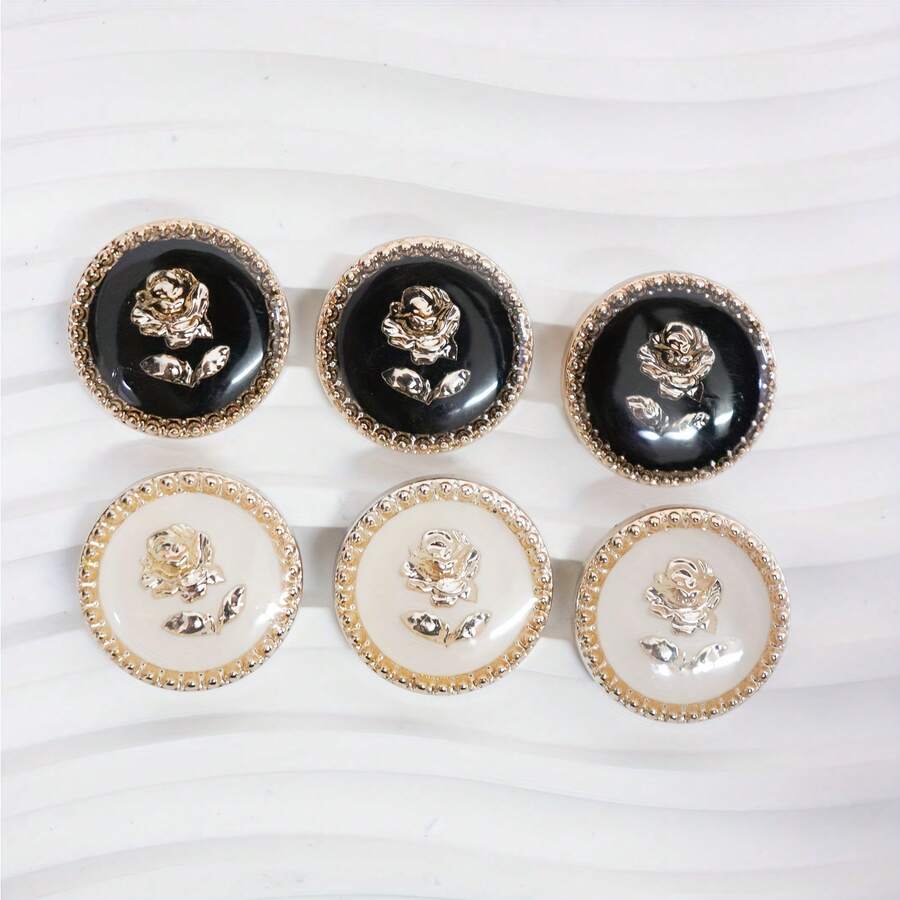 5 Pieces Fresh Style Exquisite Rose Flower Oil Drop Button Women's Shirt Sweater Dress Decorative Button 0.83inch - Black - View 1