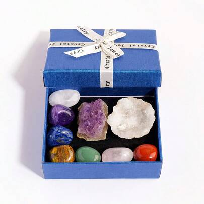 Set de 10 piezas de cristal natural de chakra, incluye racimo de amatista, cueva de ágata, selenita - Set de decoración de muebles de cristal, regalo para Navidad y Acción de Gracias
