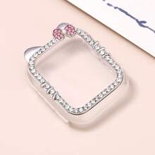1pc Cartoon Pattern Silver Rhinestone Decorated Fashionable Charm Watch Case, Cute Cat Ear Shockproof No Screen Protector Sensitive Touch, Fit For Apple Watch 40/41/42/44/45/46mm SE/11/10/9/8/7/6/5/4 Series, Smart Watch Case Accessory
