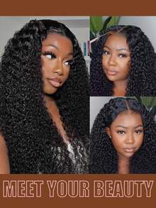 13x4 Jerry Curly Lace Front Wigs Blended Hair Wig 200% Density Curly Wig For Women Natural Black Transparent Lace Frontal Wigs Pre Plucked - Natural & Black - View 6