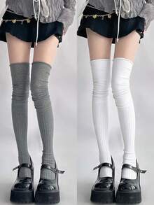 1/2/3 Pairs Breathable Moisture-Wicking Comfortable Sweet Embroidered Calf Socks, Collegiate Style Knee-High Socks - Multicolor - View 14