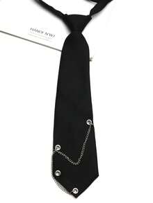 1条男女通用朋克风黑色链条领带，适合休闲街头穿搭