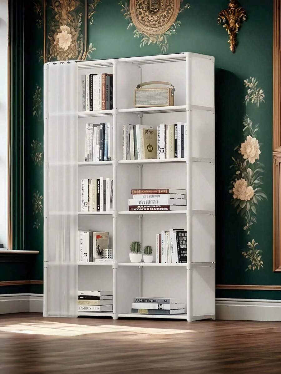 1件便携式衣柜，衣柜收纳架，多功能立方体书架，衣橱，31.5英寸 x 15.7英寸，带搁板、鞋架、独立式展示架、落地式组装储物架（带帘子），书籍收纳柜，适用于卧室、客厅、家居装饰，适合室内收纳，卧室、厨房、客厅、书房、办公室收纳、节日收纳、圣诞礼物 - B - 查看 1