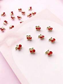 30pcs/Set Artistic Decorations, Spring/Summer Cherry Design, Metal Mini Cherry Nail Stickers, Y2K Style Nail Jewelry, 3D Japanese Elegant DIY Decor, Short Nail Heart Shaped Nail Jewelry, Suitable For Women Nail Art Supplies, Nail Decorations, Nail Gems - Multicolor - View 3