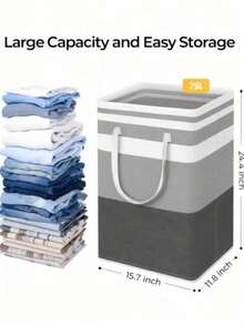 2-Pack Large Laundry Baskets 75L Collapsible Waterproof Freestanding With Reinforced Handles For Laundry Room College Dorm Bathroom Bedroom Grey - 灰色 - 查看 7