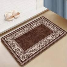 1pc (Flannel + Sponge) European Style Brown Coffee Pattern Printed Bathroom Mat - 0.39inch - 彩色 - 查看 2