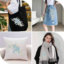 2Pcs 3D Floral Sequin Applique Embroidery Lace Flower Tulle Patches Polyester Sky Blue Beaded Embroidered Sew On Appliques For Sewing MaFKing Wedding Cloth Gown Costumes Embellishment Supply - 天藍 - 查看 6