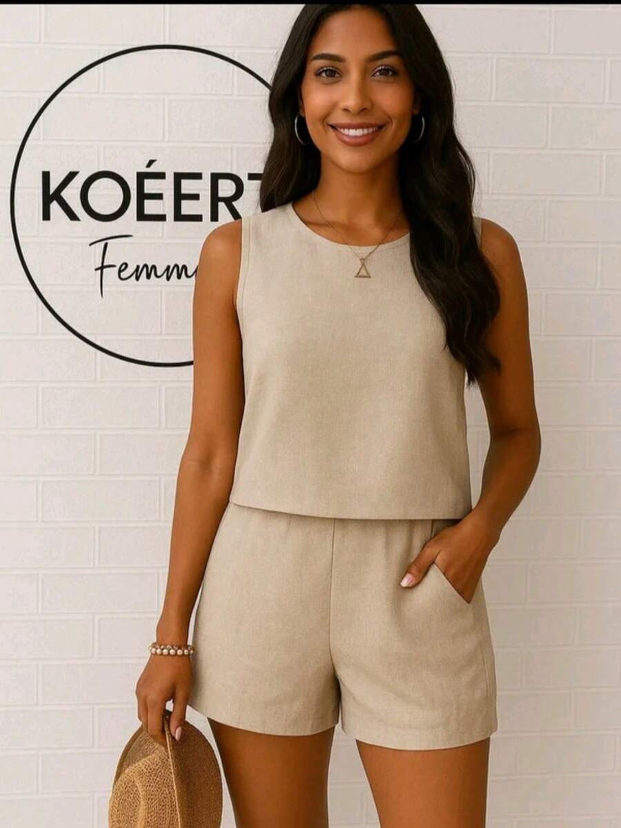 conjunto short feminino de linho blusa mais short  Casual    Noite  Casamento  Casa  Namorando  Formal e Noturno
