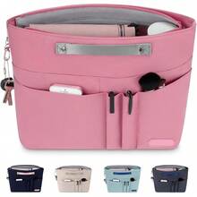 ¡RecomendadoHyFanStr organizador de carteras, organizador de bolsa con cierre para mujer, organizador de bolsa con 15 bolsillos, color beige, L¡Top de Temporada - Rosa - Ver 10
