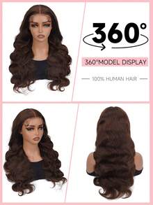 6x5 巧克力棕色无胶假发，真人发，预先拔毛，预先剪裁，4#棕色假发，蓬松波浪蕾丝前假发，真人发，预先漂白，告别打结（20英寸，6x5 4#假发） - S4 - 查看 4