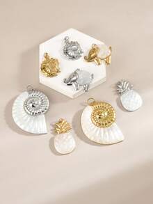 5 pièces Pendentifs en acier inoxydable et résine avec motifs animaux, coquillages, ananas, éléphant. Accessoires pour bracelets, colliers, bijoux de couple. - Pendentif en acier inoxydable et résine. - Voir 10
