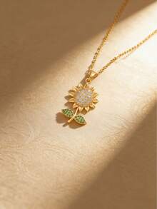 1件向日葵吊坠项链，时尚奢华设计珠宝配饰，适合日常/派对/节日/生日佩戴，礼品 - 彩色 - 查看 4