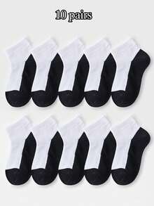 10 Pairs Spring/Summer Ankle Socks, Mesh Socks, Short Socks, Sports Socks, Student Socks, Casual Style, Contrast Color Design, Suitable For Boys And Girls Aged 1-16 - Multicolor - View 10
