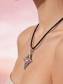 5pcs Pink Necklace Set, Bohemian Necklaces With Cross, Star, Heart Pendant, Leather Cord Necklaces, Women Jewelry, Valentine's Day Gift - 5 Pink Necklace Set - View 5