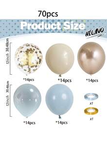 35/70个灰蓝色气球套装，石板灰柔和浅蓝色雾面粉彩浅蓝色白色沙色气球，配金属亮片香槟金色气球，适用于男孩生日派对、婴儿派对、新娘送礼会装饰 - 彩色 - 查看 10