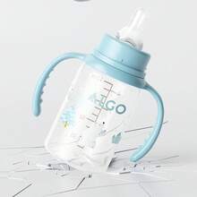 1个240毫升卡通小熊婴儿奶瓶，直筒带提手，防胀气宽口奶瓶，液体硅胶奶嘴，耐咬，适合日常使用 - 彩色 - 查看 6