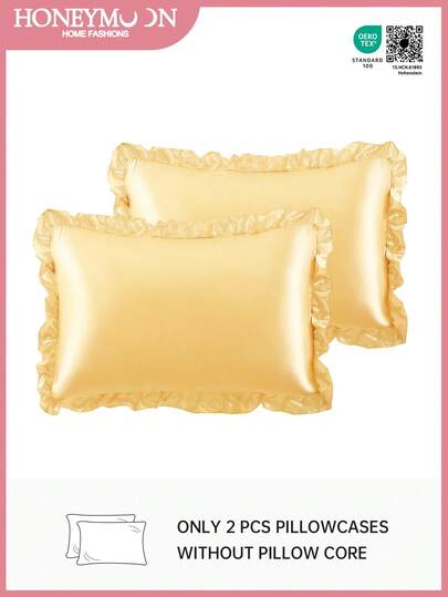 1pair Premium Silky Satin Envelope Pillowcases Set With Lace, 2 PCS/Pair Pillowcases, Soft Breatheable Wrink-Free Better For Hair Skin Sleep, Pillow Covers Without Filling, Machine Washable, Oeko-Tex Certified, Gold