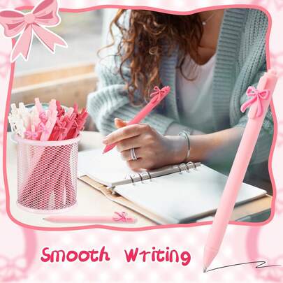 1/6/12/18 Pcs Multicolor Bow Ballpoint Pens Aesthetic Retractable Bowknot Black Ink Pen Bow Party Favor Gifts For Girls Women School Birthday Party Office Supplies Wedding