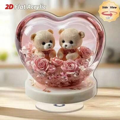 Cross-Border Valentine's Day Rotating Sign With A Heart-Shaped Acrylic Piece That Can Rotate 360 Degrees. A Decorative Item Featuring A Love-Themed Rose Tree, Perfect For Couples As A Gift.