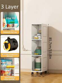 3/4/5/6 Layers Foldable Slim Bathroom Organizers And Storage, Plastic Tall Narrow Storage Cabinet With Movable Wheels, Opening Shelf Organizer For Small Spaces, Bathroom, Kitchen, Laundry - White - View 10