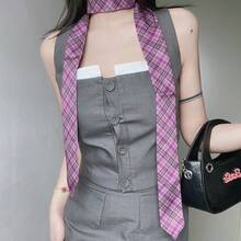 1pc Plaid Casual Street Elegant Polyester Skinny Necktie Scarf Headband Belt 4-In-1 Multifunctional Accessory, Unisex, All Season - Purple - View 6